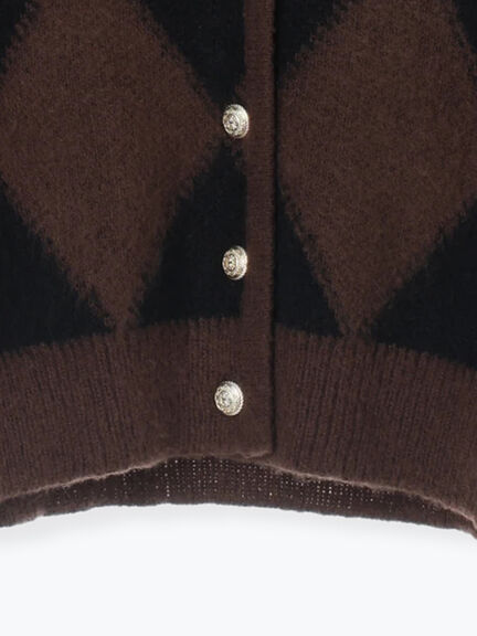 アーガイルジャガードVネックカーディガン(オフホワイト/ブラウン)|Te chichi(テチチ)通販