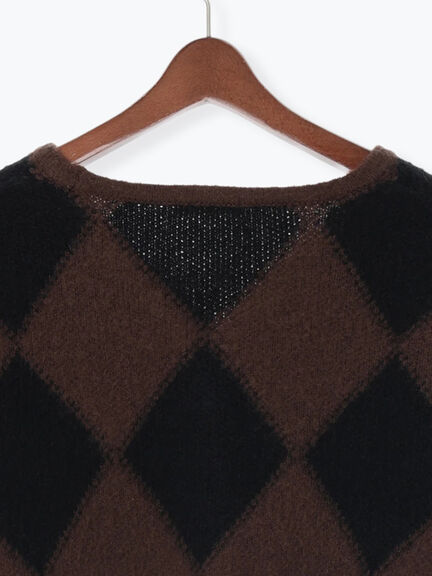 アーガイルジャガードVネックカーディガン(オフホワイト/ブラウン)|Te chichi(テチチ)通販