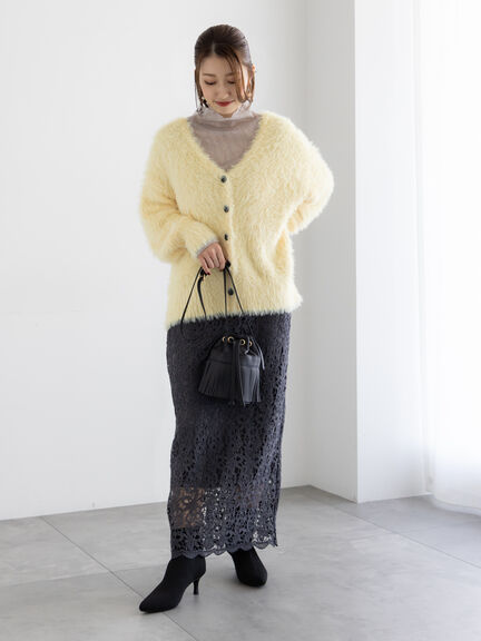 シャギーVネックカーディガン(チャコールグレー/イエロー/Sグレー)|Te chichi(テチチ)通販