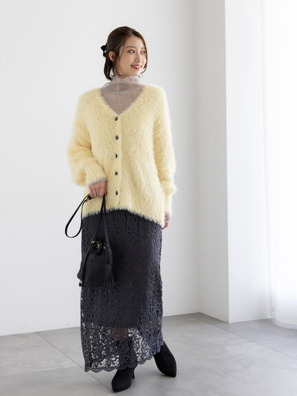 シャギーVネックカーディガン(チャコールグレー/イエロー/Sグレー)|Te chichi(テチチ)通販