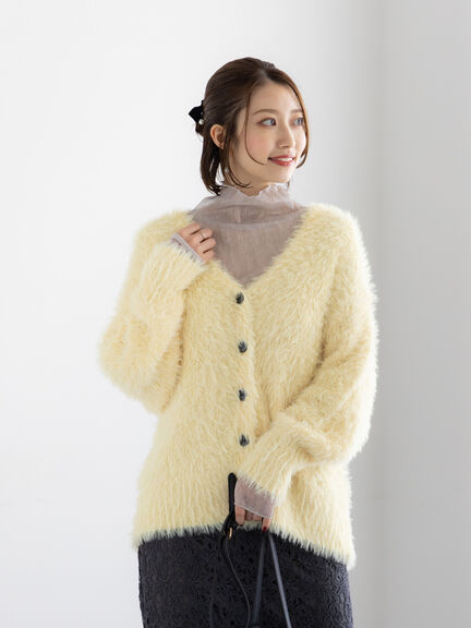 シャギーVネックカーディガン(チャコールグレー/イエロー/Sグレー)|Te chichi(テチチ)通販