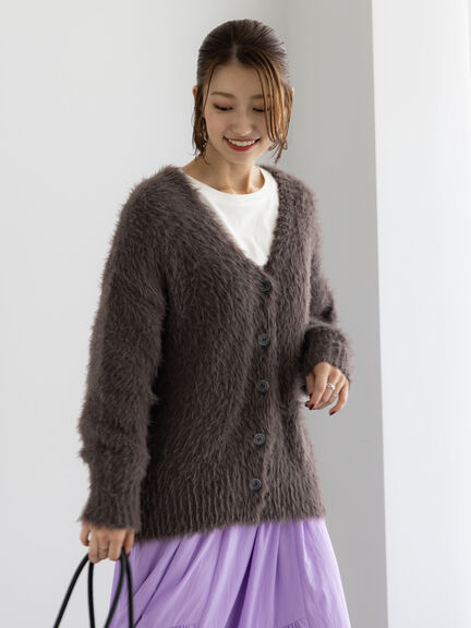 シャギーVネックカーディガン(チャコールグレー/イエロー/Sグレー)|Te chichi(テチチ)通販