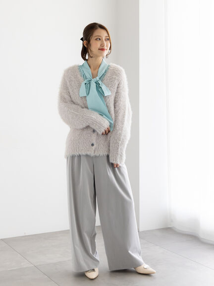 シャギーVネックカーディガン(チャコールグレー/イエロー/Sグレー)|Te chichi(テチチ)通販