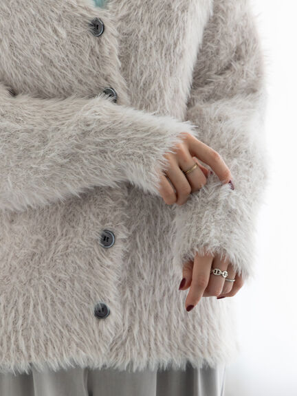 シャギーVネックカーディガン(チャコールグレー/イエロー/Sグレー)|Te chichi(テチチ)通販