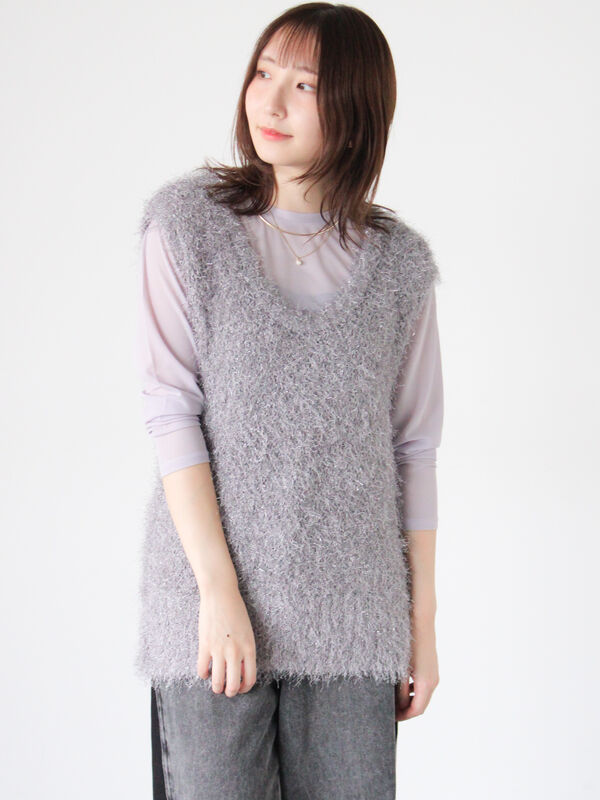 ラメシャギーニットベスト(グレー)|Te chichi TERRASSE(テチチ テラス)通販