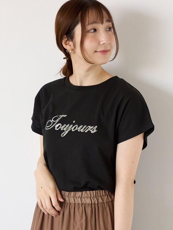 【接触冷感】スパンコールロゴフレンチスリーブTシャツ(オフホワイト/ブラック/ネイビー)|Te chichi TERRASSE(テチチ テラス)通販