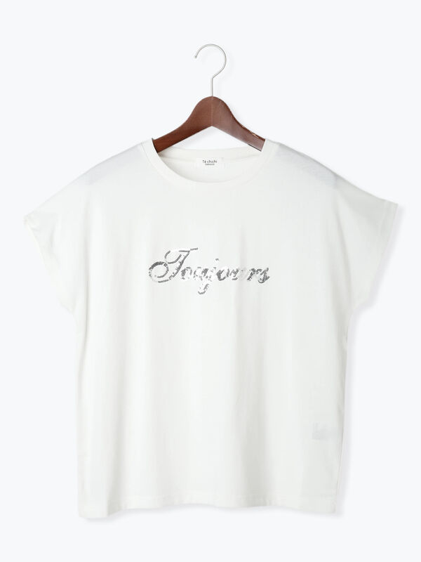 【接触冷感】スパンコールロゴフレンチスリーブTシャツ(オフホワイト)|Te chichi TERRASSE(テチチ テラス)通販