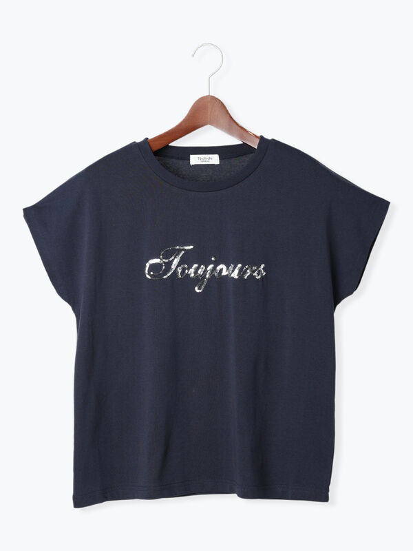 【接触冷感】スパンコールロゴフレンチスリーブTシャツ(ネイビー)|Te chichi TERRASSE(テチチ テラス)通販