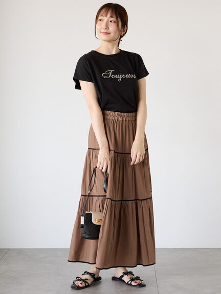 【接触冷感】スパンコールロゴフレンチスリーブTシャツ(オフホワイト/ブラック/ネイビー)|Te chichi TERRASSE(テチチ テラス)通販