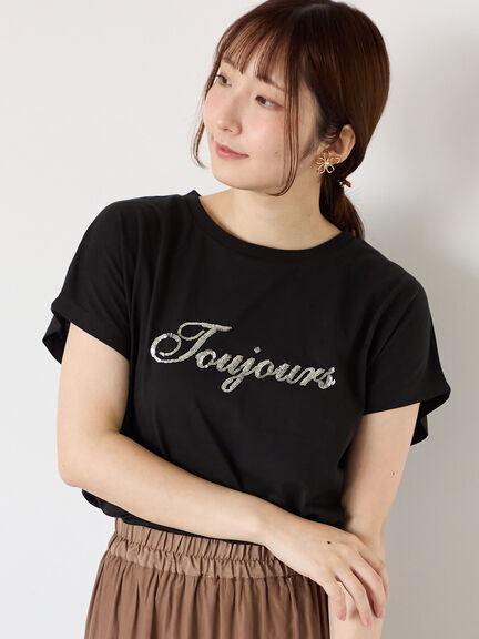 【接触冷感】スパンコールロゴフレンチスリーブTシャツ(オフホワイト/ブラック/ネイビー)|Te chichi TERRASSE(テチチ テラス)通販