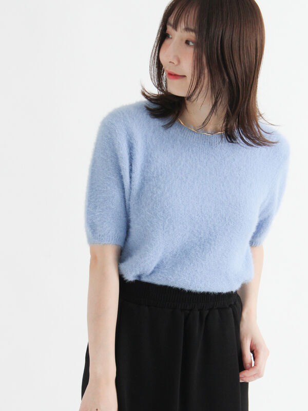 ラメシャギーハーフスリーブニット(ブルー)|Te chichi TERRASSE(テチチ テラス)通販