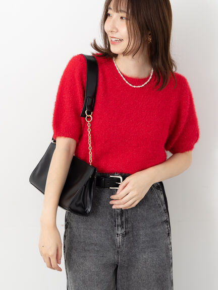 ラメシャギーハーフスリーブニット(グレー/チャコールグレー/レッド/ブルー)|Te chichi TERRASSE(テチチ テラス)通販