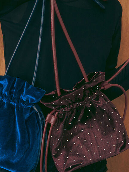 ベロア巾着バッグ《2025autumn catalog item》(ボルドー/ネイビー)|Te chichi TERRASSE(テチチ テラス)通販