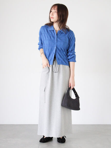 シャーリング衿付きカーディガン《2025autumn catalog item》(グレー/ブラック/ブルー)|Te chichi TERRASSE(テチチ テラス)通販