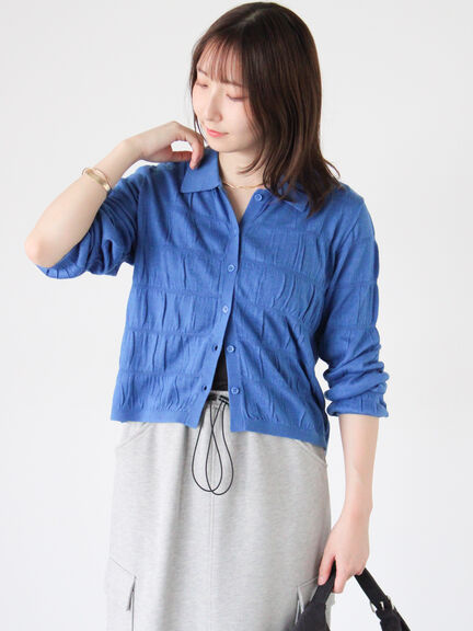 シャーリング衿付きカーディガン《2025autumn catalog item》(グレー/ブラック/ブルー)|Te chichi TERRASSE(テチチ テラス)通販