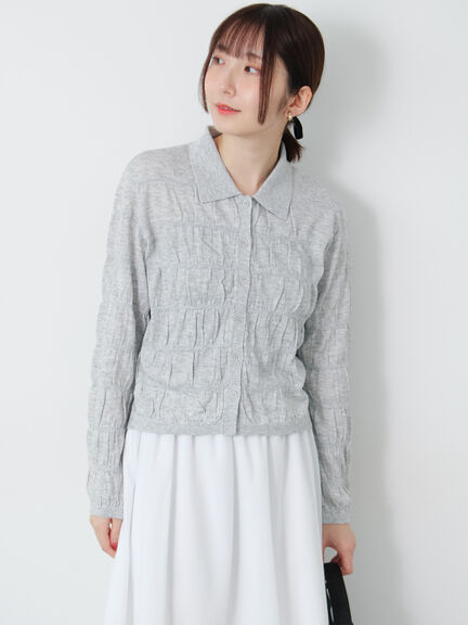 シャーリング衿付きカーディガン《2025autumn catalog item》(グレー/ブラック/ブルー)|Te chichi TERRASSE(テチチ テラス)通販