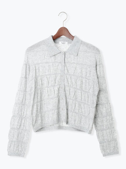 シャーリング衿付きカーディガン《2025autumn catalog item》(グレー/ブラック/ブルー)|Te chichi TERRASSE(テチチ テラス)通販