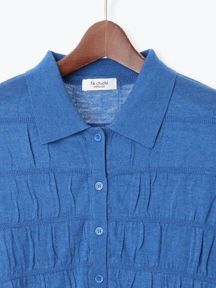 シャーリング衿付きカーディガン《2025autumn catalog item》(グレー/ブラック/ブルー)|Te chichi TERRASSE(テチチ テラス)通販