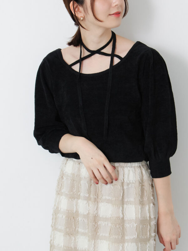 ベロアモール前後2WAYリボンニット《2025autumn catalog item》(ブラック/レッド/モカ)|Te chichi TERRASSE(テチチ テラス)通販