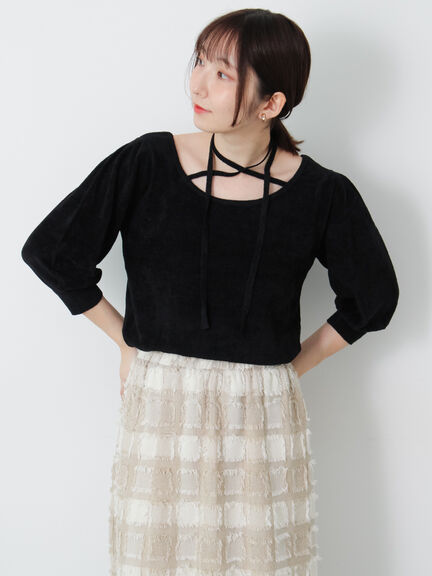 ベロアモール前後2WAYリボンニット《2025autumn catalog item》(ブラック/レッド/モカ)|Te chichi TERRASSE(テチチ テラス)通販