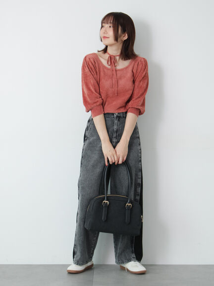 ベロアモール前後2WAYリボンニット《2025autumn catalog item》(ブラック/レッド/モカ)|Te chichi TERRASSE(テチチ テラス)通販