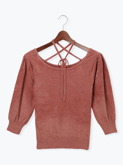 ベロアモール前後2WAYリボンニット《2025autumn catalog item》(ブラック/レッド/モカ)|Te chichi TERRASSE(テチチ テラス)通販