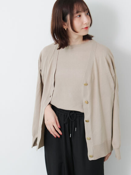 金釦Vネックリラックスカーディガン(ブラック/ピンク/ベージュ/ブルー)|Te chichi TERRASSE(テチチ テラス)通販