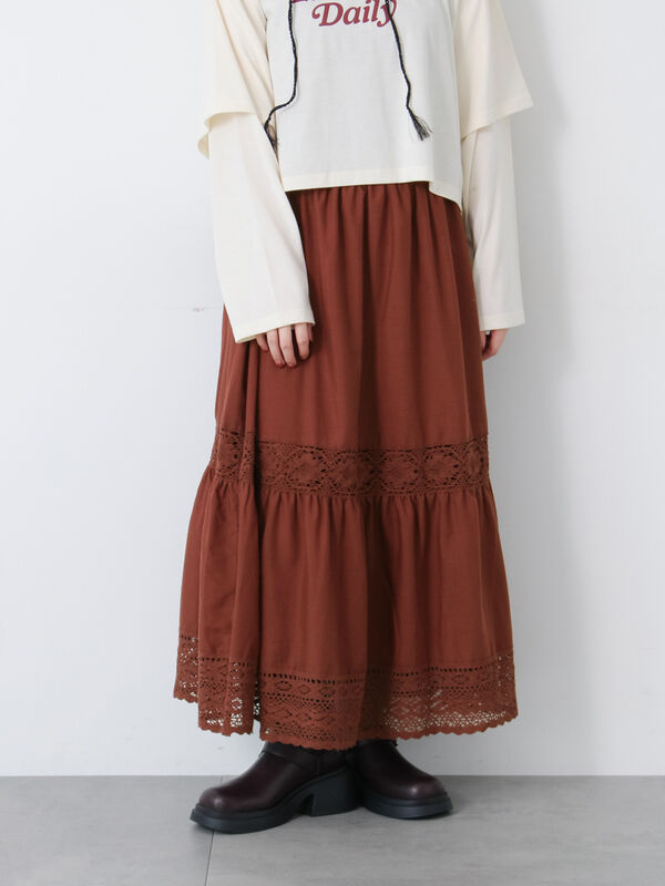 レーステープギャザースカート《2025autumn catalog item》(ブラウン)|Te chichi TERRASSE(テチチ テラス)通販