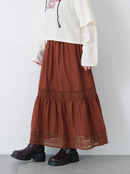 レーステープギャザースカート《2025autumn catalog item》(オフホワイト/ブラック/ブラウン)|Te chichi TERRASSE(テチチ テラス)通販