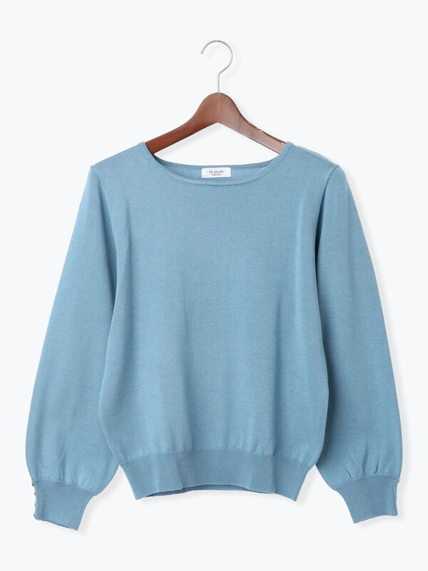 袖口金釦クルーネックニット(ブルー)|Te chichi TERRASSE(テチチ テラス)通販