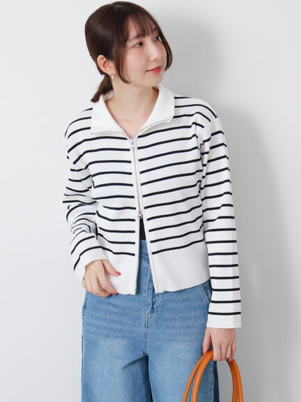 Wジップハイネックリブカーディガン(オフホワイト/ブラック/レッド/ミント/ネイビー)|Te chichi TERRASSE(テチチ テラス)通販
