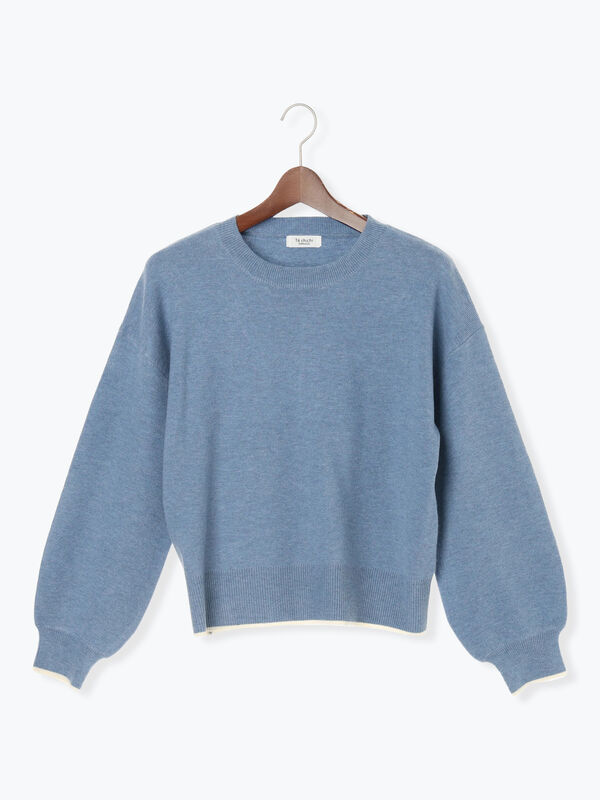 もちもちミラノリブ配色クルーネックニット(ブルー)|Te chichi TERRASSE(テチチ テラス)通販