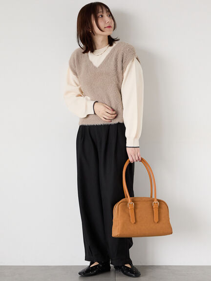 もちもちミラノリブ配色クルーネックニット(オフホワイト/チャコールグレー/イエロー/ブルー)|Te chichi TERRASSE(テチチ テラス)通販