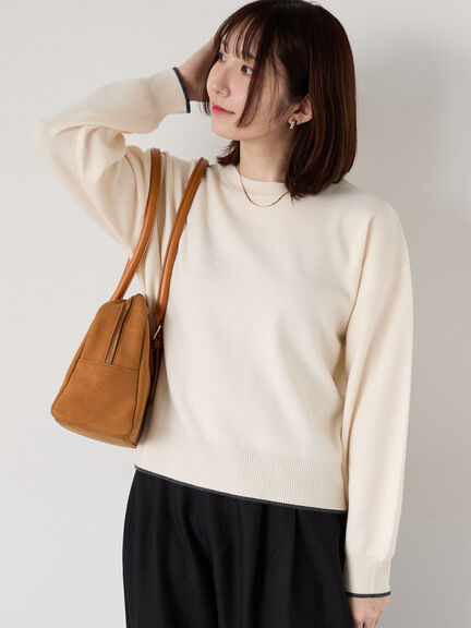 もちもちミラノリブ配色クルーネックニット(オフホワイト/チャコールグレー/イエロー/ブルー)|Te chichi TERRASSE(テチチ テラス)通販