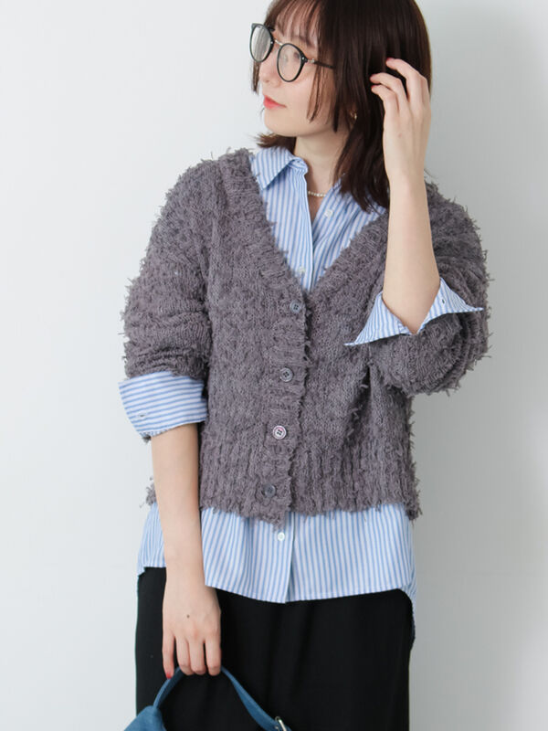 Vネックチュールフリンジカーディガン(オフホワイト/グレー/ブラック)|Te chichi TERRASSE(テチチ テラス)通販