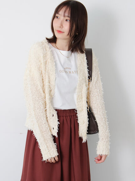 Vネックチュールフリンジカーディガン(オフホワイト/グレー/ブラック)|Te chichi TERRASSE(テチチ テラス)通販