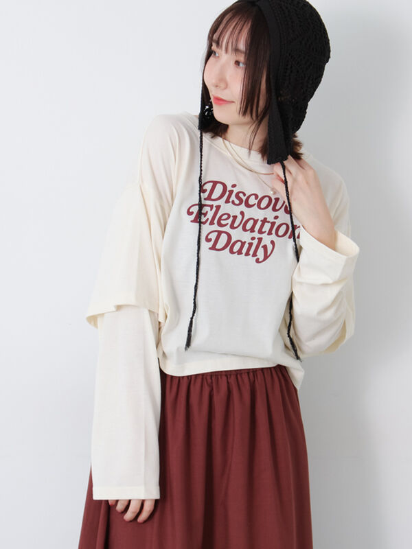 フェイクレイヤードプリントTシャツ(チャコールグレー/パープル/キナリ)|Te chichi TERRASSE(テチチ テラス)通販