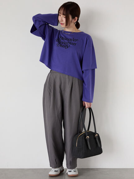 フェイクレイヤードプリントTシャツ(チャコールグレー/パープル/キナリ)|Te chichi TERRASSE(テチチ テラス)通販