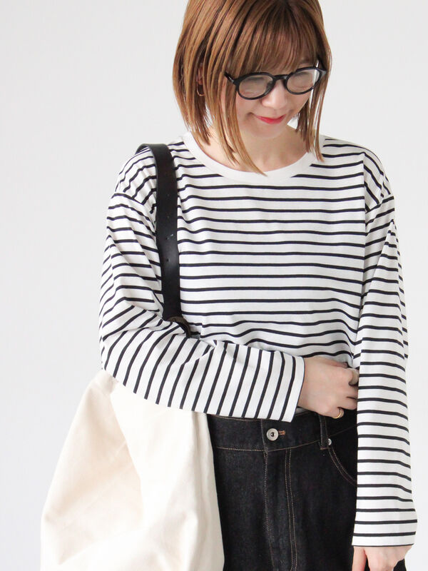 無地/ボーダー天竺トップス(ホワイト)|Lugnoncure(ルノンキュール)通販