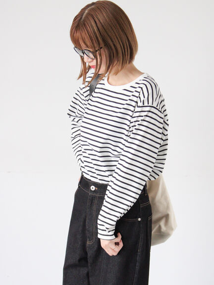 無地/ボーダー天竺トップス(オフホワイト/ホワイト/ブラック)|Lugnoncure(ルノンキュール)通販