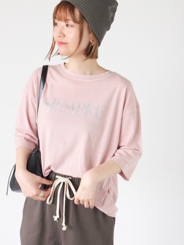 ピグメントグリッターロゴ7分袖Tシャツ(チャコールグレー/ピンク/ブラウン)|Lugnoncure(ルノンキュール)通販