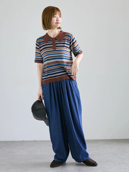 マルチボーダーポロニット《2025autumn catalog item》(ベージュ/ネイビー/パープル)|Lugnoncure(ルノンキュール)通販