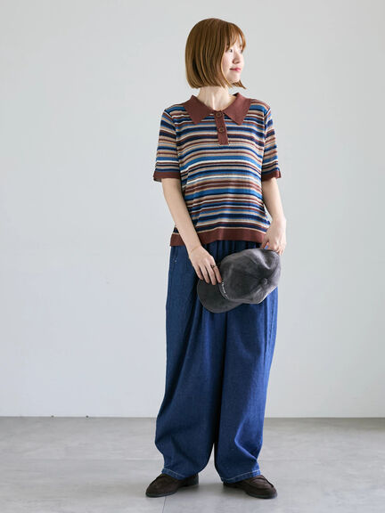 マルチボーダーポロニット《2025autumn catalog item》(ベージュ/ネイビー/パープル)|Lugnoncure(ルノンキュール)通販