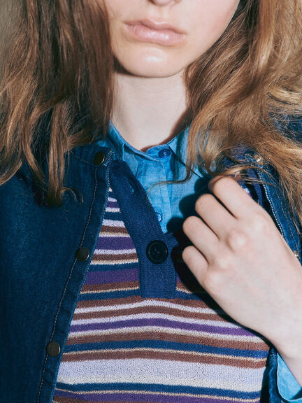 マルチボーダーポロニット《2025autumn catalog item》(ベージュ/ネイビー/パープル)|Lugnoncure(ルノンキュール)通販