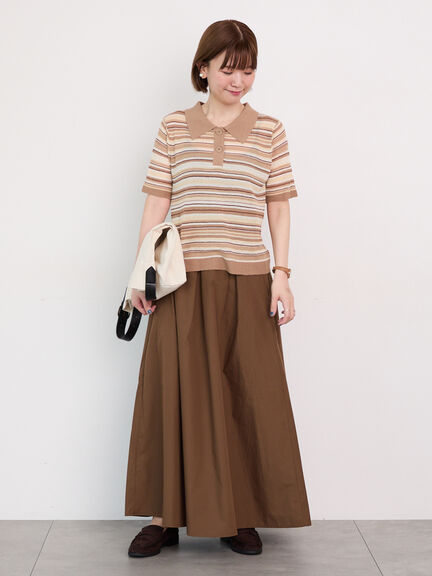 マルチボーダーポロニット《2025autumn catalog item》(ベージュ/ネイビー/パープル)|Lugnoncure(ルノンキュール)通販