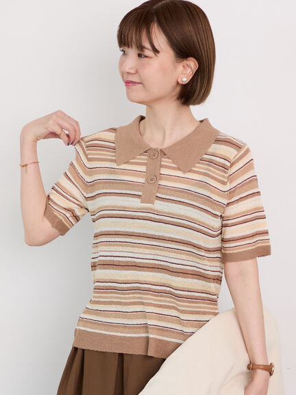 マルチボーダーポロニット《2025autumn catalog item》(ベージュ/ネイビー/パープル)|Lugnoncure(ルノンキュール)通販