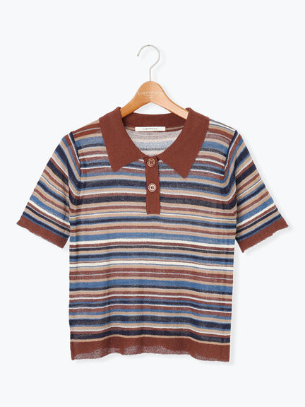 マルチボーダーポロニット《2025autumn catalog item》(ベージュ/ネイビー/パープル)|Lugnoncure(ルノンキュール)通販