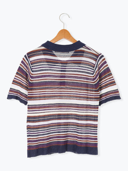 マルチボーダーポロニット《2025autumn catalog item》(ベージュ/ネイビー/パープル)|Lugnoncure(ルノンキュール)通販