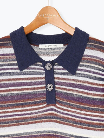 マルチボーダーポロニット《2025autumn catalog item》(ベージュ/ネイビー/パープル)|Lugnoncure(ルノンキュール)通販