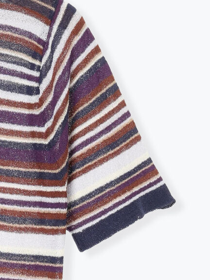 マルチボーダーポロニット《2025autumn catalog item》(ベージュ/ネイビー/パープル)|Lugnoncure(ルノンキュール)通販